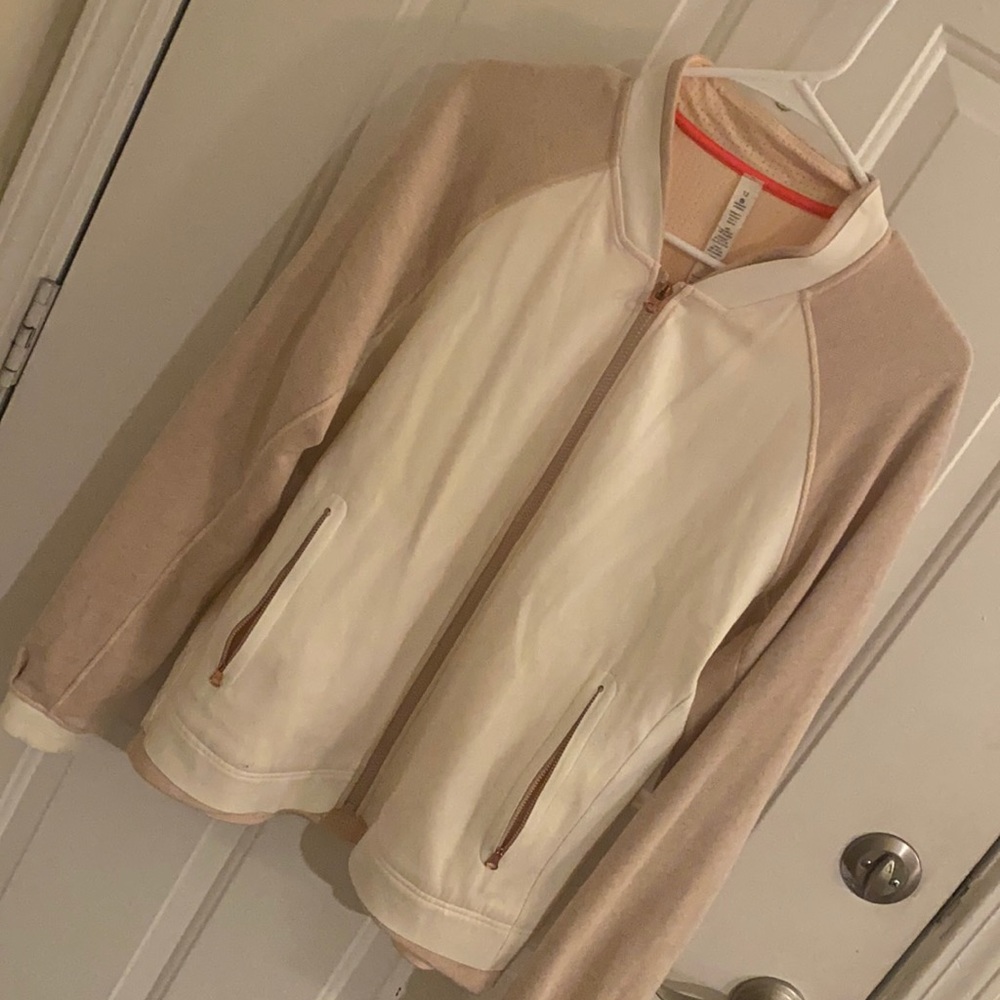 Blush & white varsity jacket
